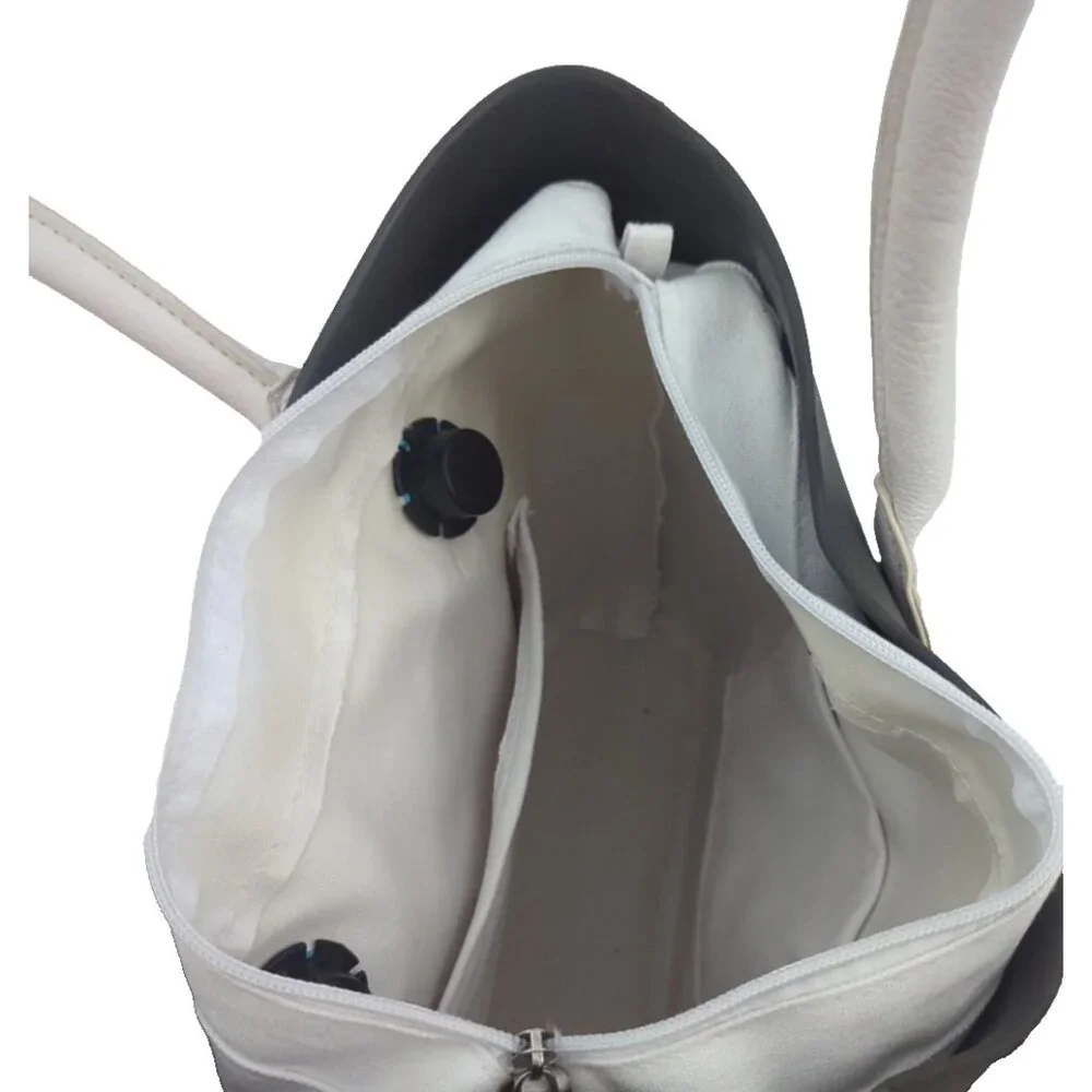 O‎ BAG Womens Shoulder Tote Purse Gray & White Rubber Removable Canvas Insert